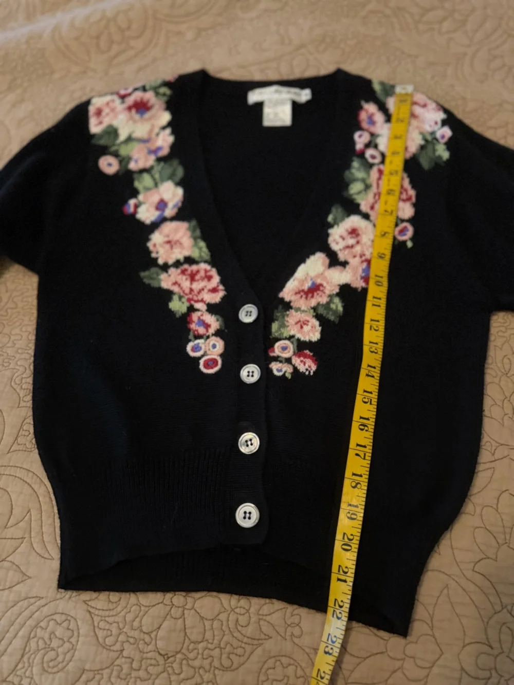Vintage JH Collectibles Floral Embroidered Black Cardigan Sweater Cottagecore S